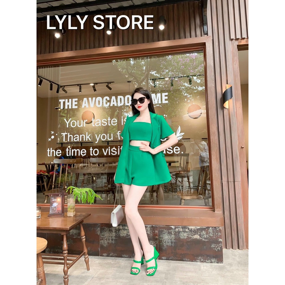 (Ưu Đãi FreeShip) Sét thiết kế 3 món,áo vest tay ngắn from dài giấu quần kèm áo bra có mút,chất tuyết mưa cao cấp