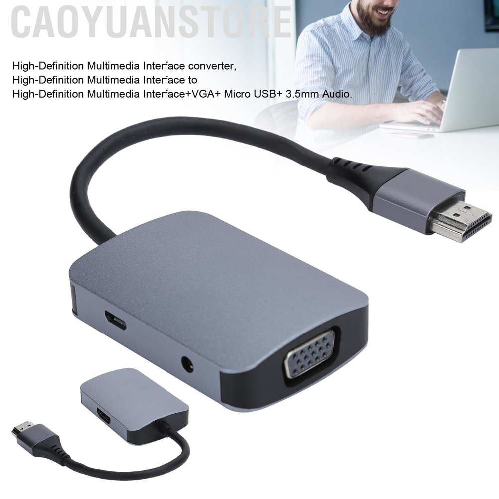 Caoyuanstore Portable 4 In 1 HDMI Converter to HDMI+VGA+Micro USB+3.5mm Audio Adapter Docking Station