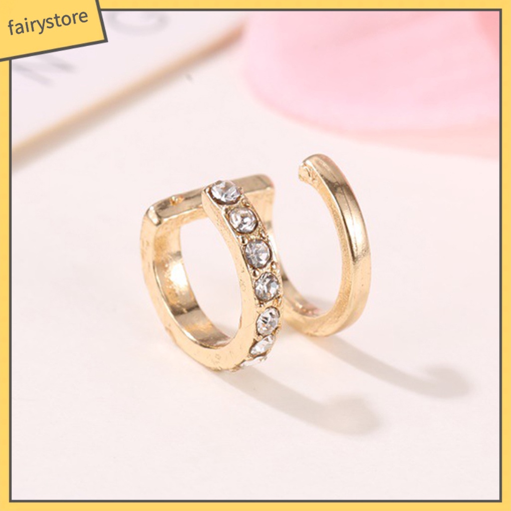 Khuyên tai không xỏ hai tầng đính đá thời trang nữ