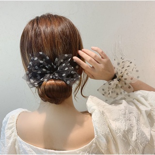 Búi kẹp tóc kết nơ chấm bi hot trend vải mềm mịn phong cách tiểu thư