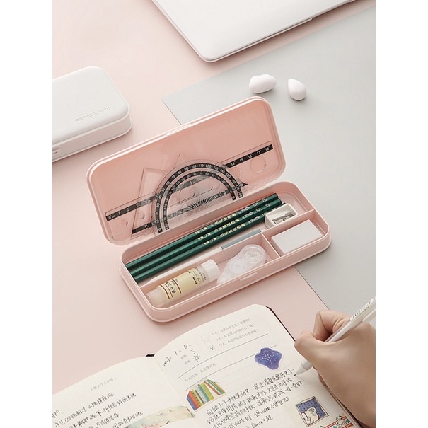 Hộp Bút Nhựa Coleen Màu Trơn nhiều ngăn phong cách nhật bản