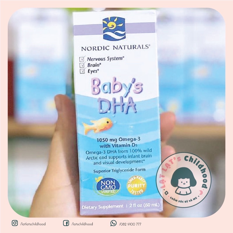 Baby DHA Drop, Nordic Naturals Tổng hợp DHA 1050mg Omega 3,300 IU, Vitamin D3, 60ml