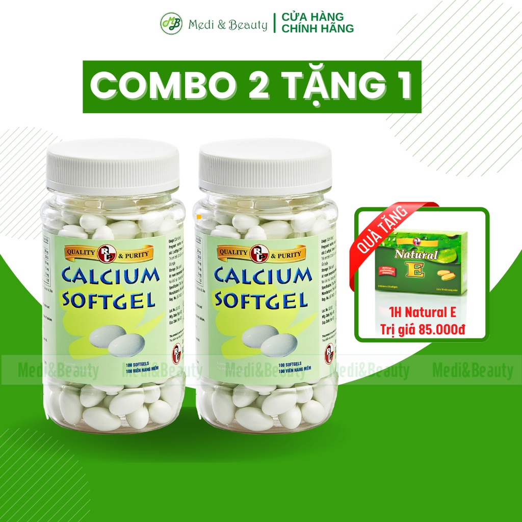 Combo 2 lọ Canxi - Vitamin D3, DHA, bổ sung calci, ngừa loãng xương Calcium Softgel lọ 100 viên