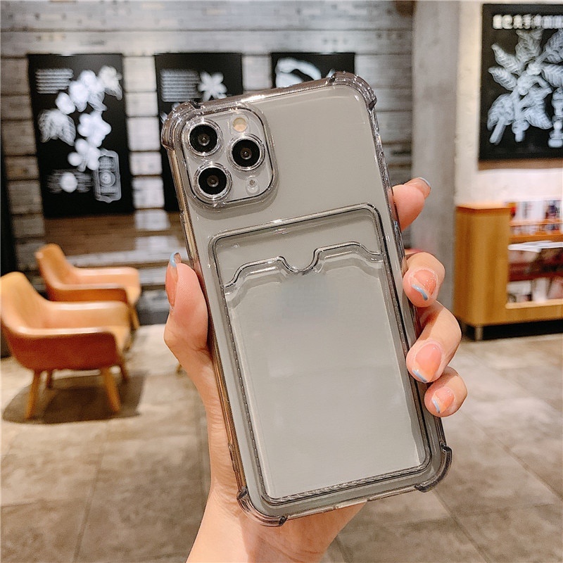 Ốp Điện Thoại Silicon Tpu Mềm Chống Sốc Có Ngăn Đựng Thẻ Bảo Vệ Ống Kính Cho iPhone 11 12 Pro Xs Max X XR 7 8 Plus