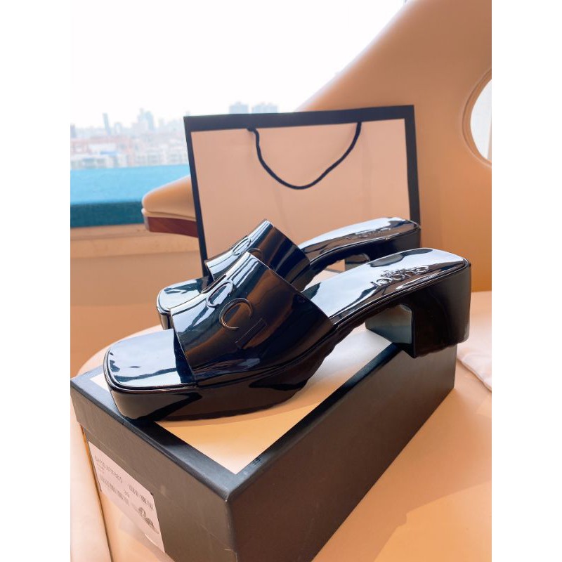 Guốc thời trang nữ mũi vuông gót 5,5cm quai ngang Gucci GC