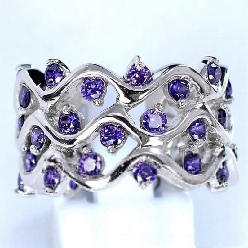 Nhẫn Mạ Bạc 925 Mỏng Đính Đá Tím Tự Nhiên Kiểu Dáng Đơn Giản Cho Nữ