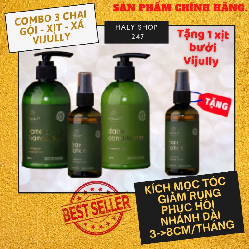 BỘ CHĂM SÓC TÓC 3 CHAI DẦU GỘI BƯỞI  -TINH DẦU BƯỞI - DẦU XẢ VIJULLY - GIÚP MỌC TÓC - CHỐNG RỤNG [ CHÍNH HÃNG 100%]