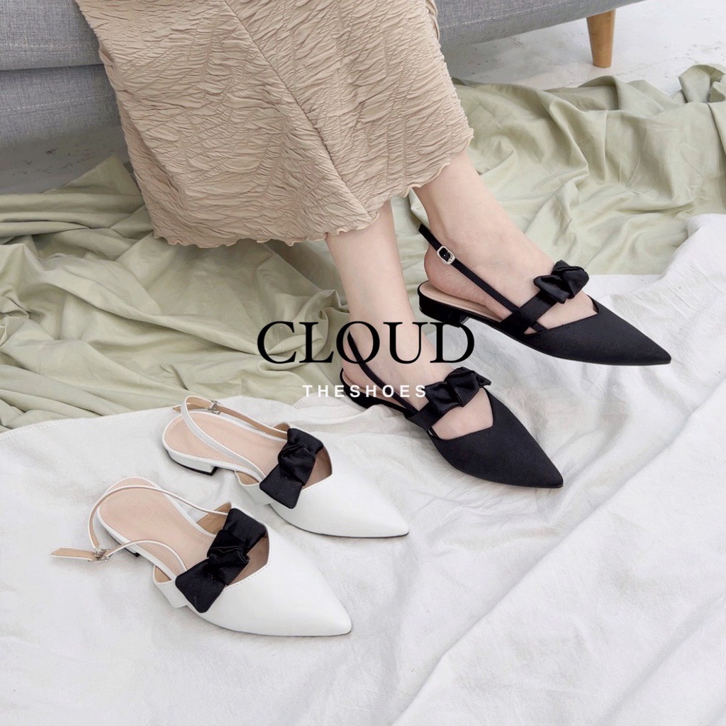 Giày Sandal bệt nữ bít mũi nhọn dây ngang đính nơ đen – Cloud The Shoes