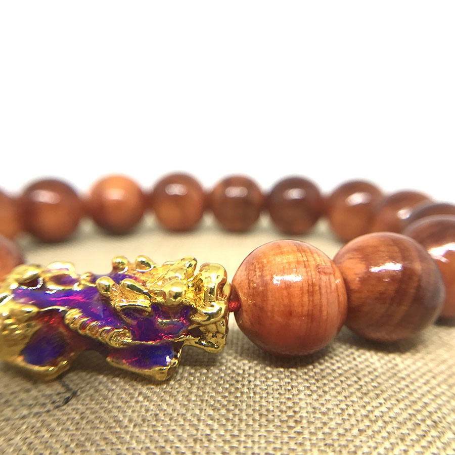 AG203C - VÒNG TAY GỖ HUYẾT LONG 12MM MIX TỲ HƯU ĐỔI MÀU