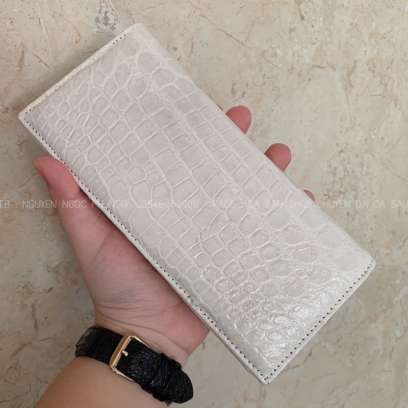 Ví 2 Gấp Da Cá Sấu - Trắng Bạch Tạng (unisex)
