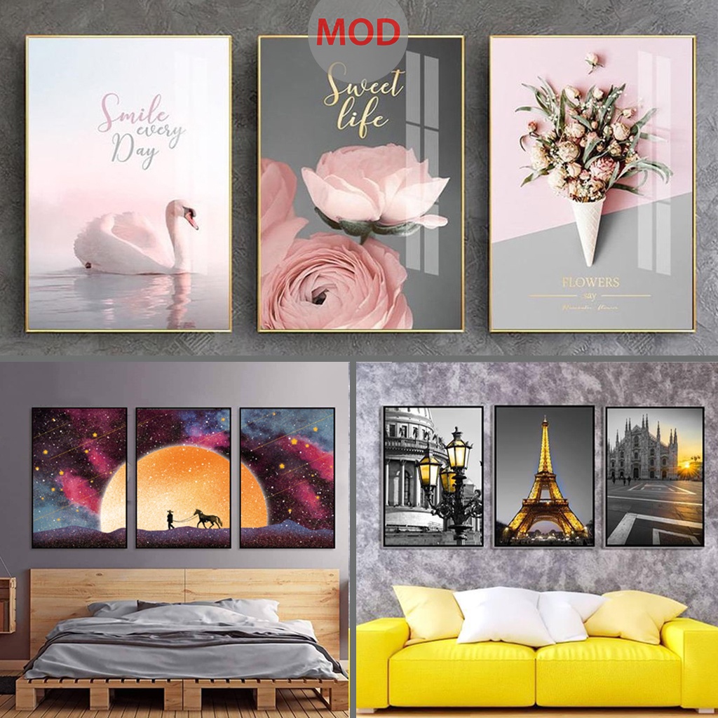 Tranh treo tường phòng ngủ, Tranh decor phòng ngủ chất liệu canvas có khung cao cấp, màu sắc nhẹ nhàng | MOD