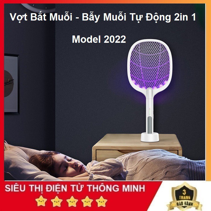 Vợt Bắt Muỗi, Kiêm Đèn Bắt Muỗi Côn Trùng Đa Năng 2in1 Tự Động - Tích Điện Sạc Pin - Bảo Hành 6 Tháng