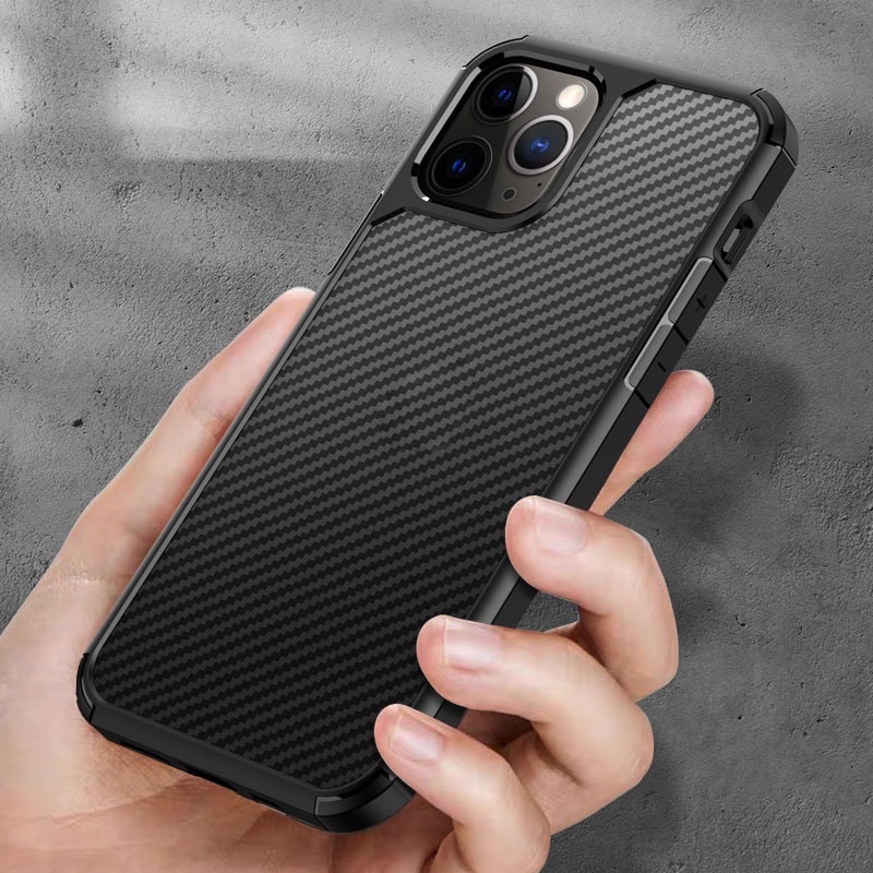 Ốp lưng IPAKY iPhone 12 / Mini / 12 Pro / Max, Viền TPU, Chống sốc,  Mặt lưng vân Carbon trong