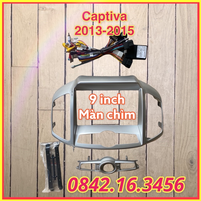 Mặt dưỡng Captiva 2013 - 2015, màn hình chìm 9 inch kèm jack nguồn zin và canbus