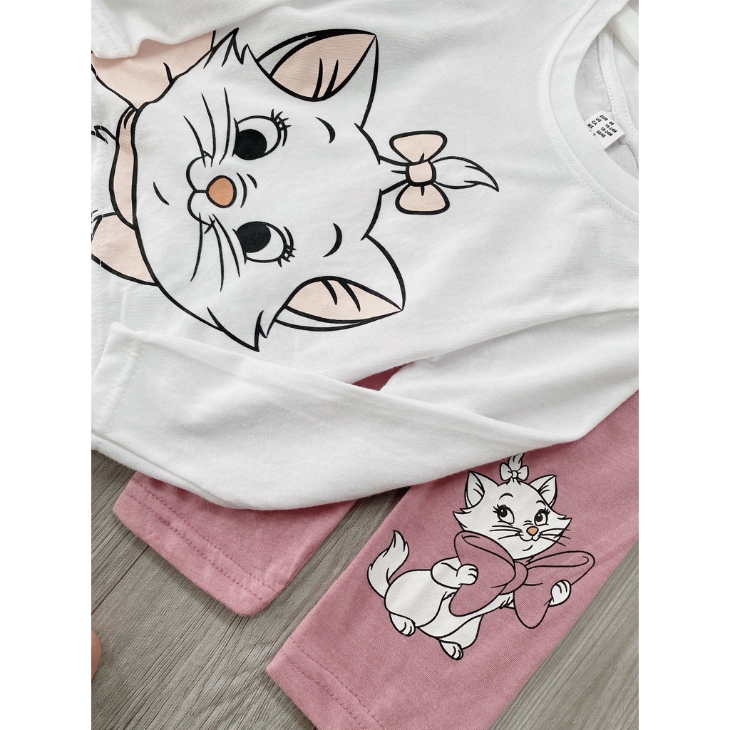 Đồ bộ bé gái Combo 2 bộ thu đông dài tay mèo hồng chất cotton 4 chiều mềm mịn thấm hút tốt