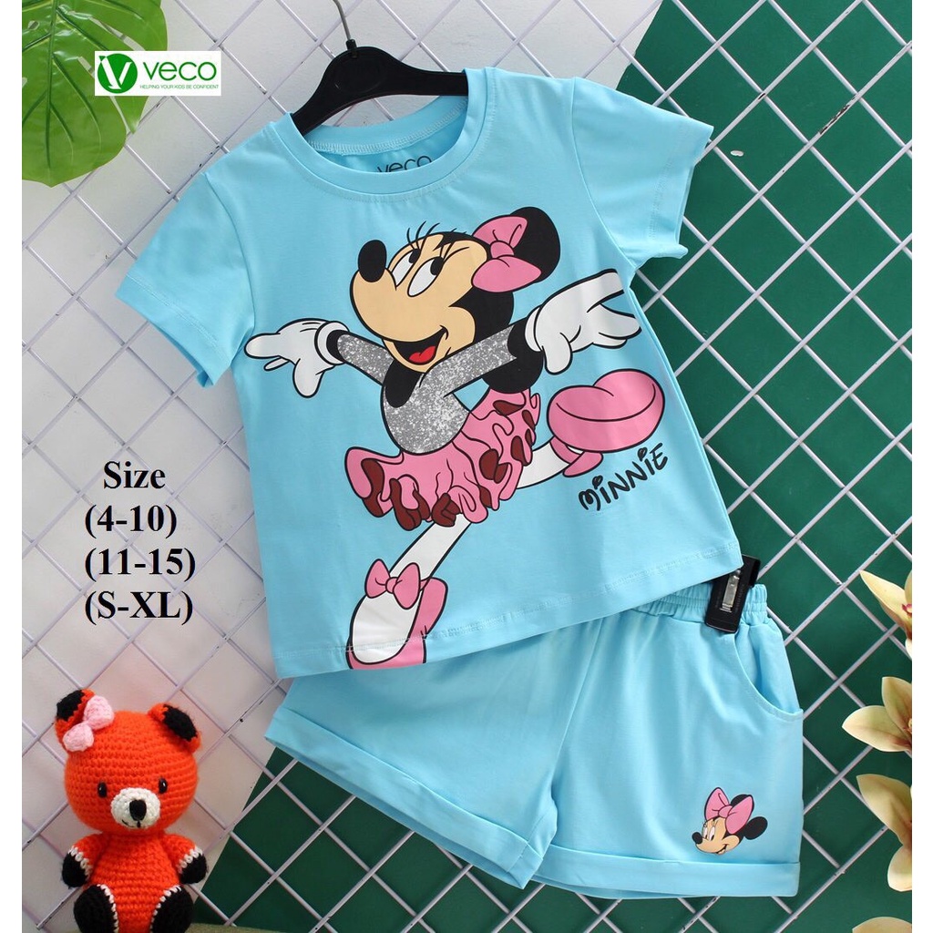 [Chính Hãng Cao Cấp] Đồ bộ sọt Mickey dance thun Veco cho bé gái size 16 - 30kg Chất cotton co giãn 