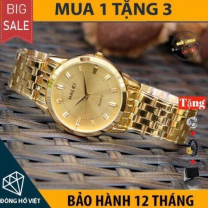 LDYI0 [SIÊU GIẢM GIÁ] Đồng Hồ giới tính HALEI H1 sườn Thép Mạ Vàng Cao Cấp lịch duyệt đẳng cấp (Tặng Vòng Tỳ Hưu) 12