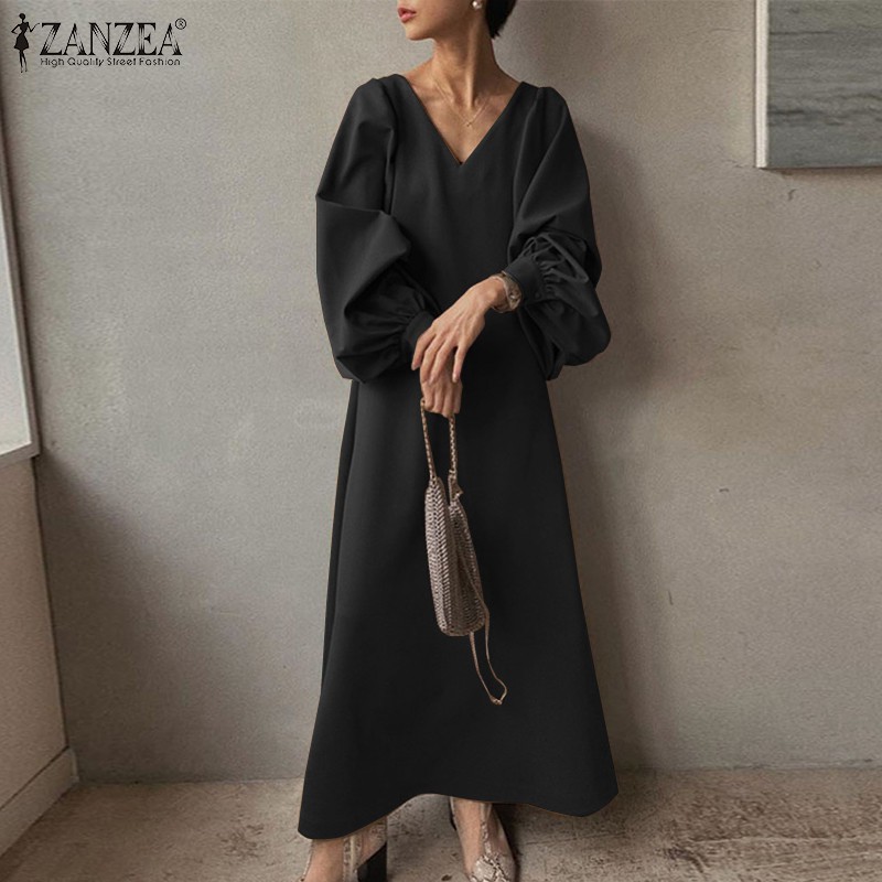 ZANZEA Đầm Maxi ZANZEA Cổ Chữ V Tay Phồng Màu Trơn Nữ Tính DỄ Thương | BigBuy360 - bigbuy360.vn