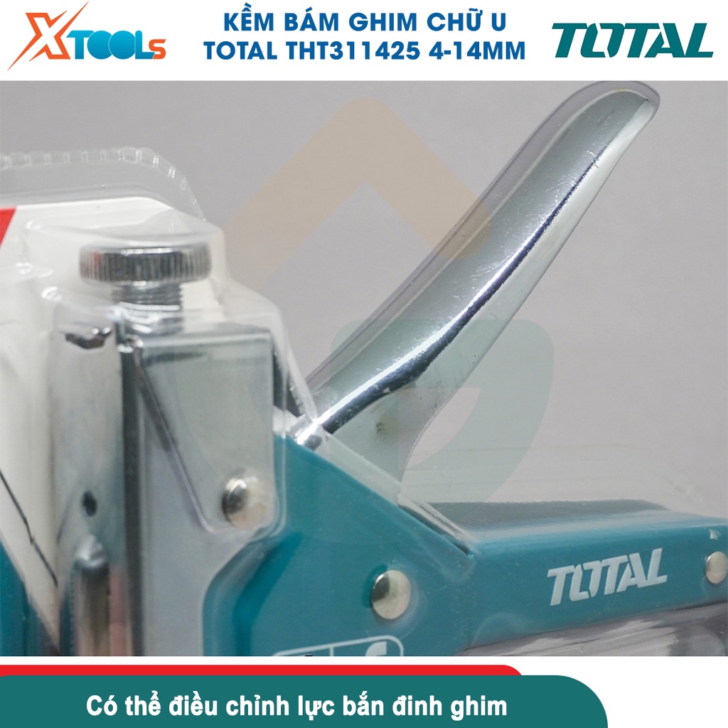 Kềm bấm ghim chữ U TOTAL THT311425, Kìm bấm ghim 4 - 14mm, đường kính ghim 0.7mm, đầu ghim 11.3mm [CHÍNH HÃNG][XTOOLS]