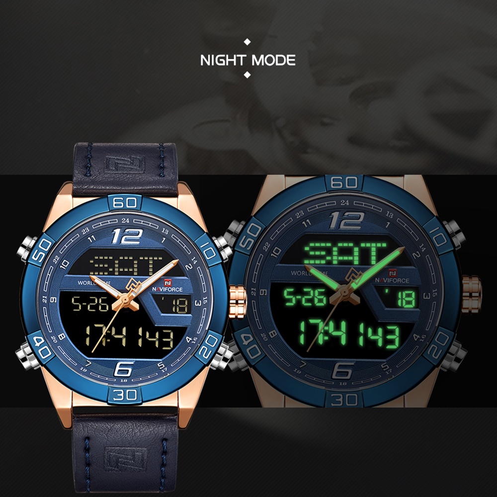 Đồng Hồ Nam NAVIFORCE Dây Da Chống Thấm Nước Phong Cách Quân Đội