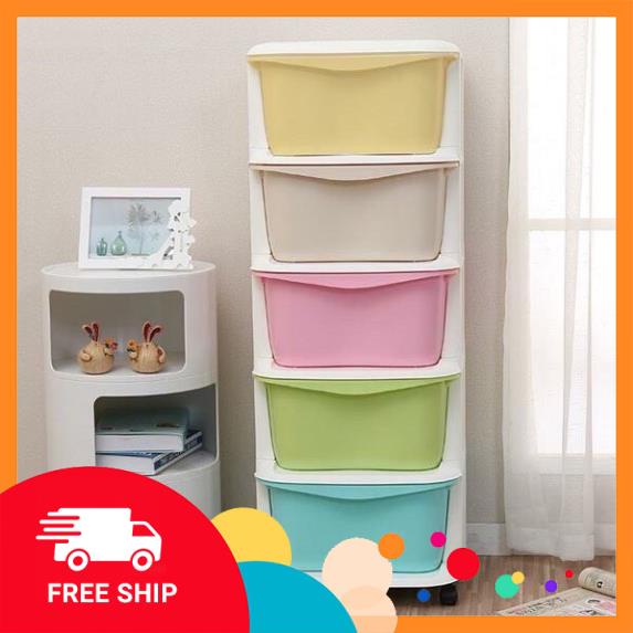 Tủ đa sắc, tủ nhựa 5 tầng Việt Nhật có bánh xe tiện dụng