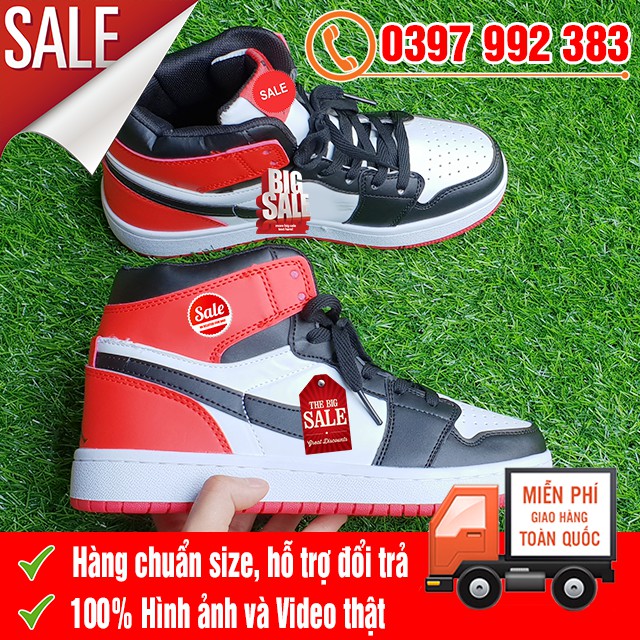 [FREE SHIPPING] Giày Thể Thao Air Jordan 1 Đen Đỏ Cổ Cao Khuyến Mãi