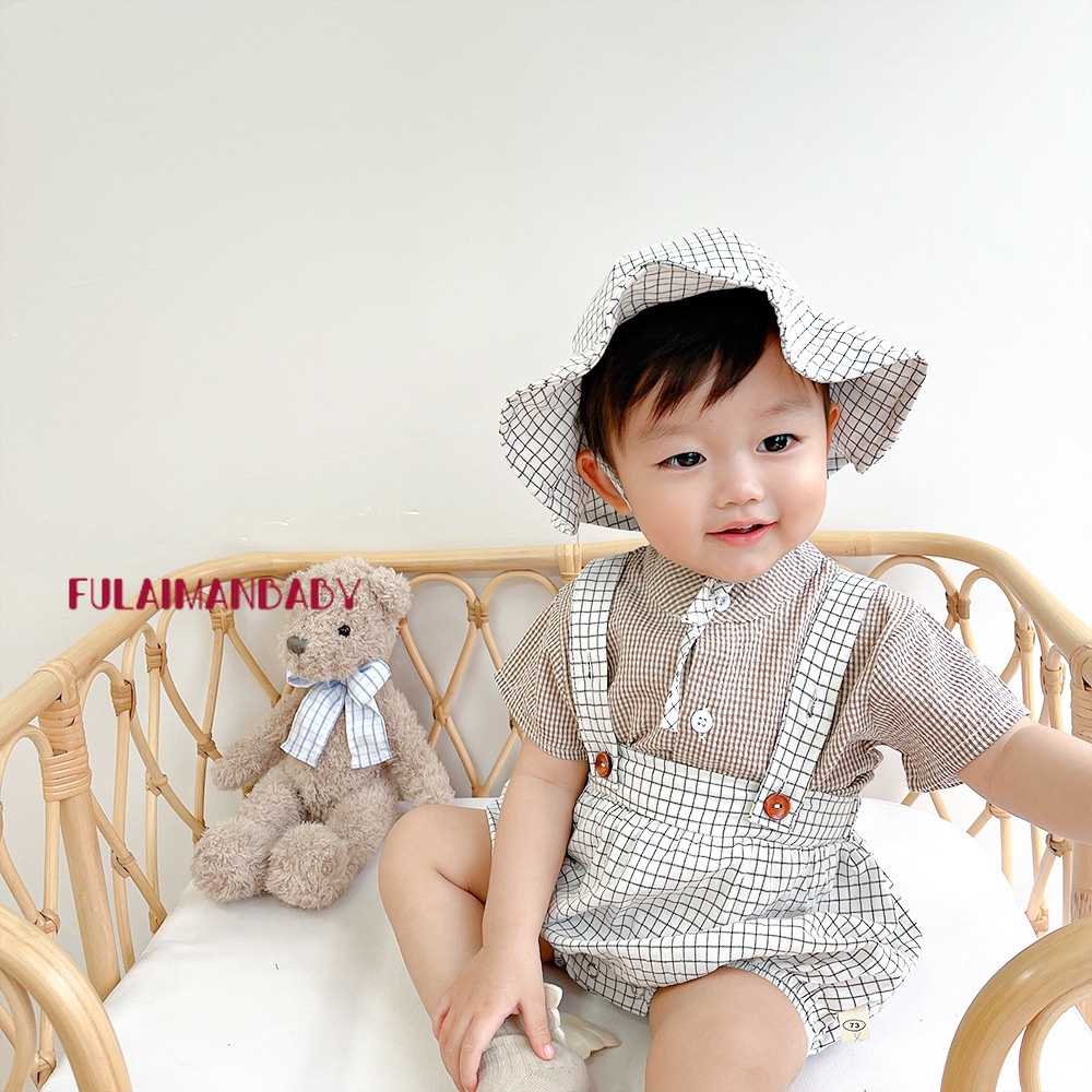 Bộ Áo Sơ Mi Ngắn Tay + Quần Short + Mũ Thời Trang Mùa Hè Cho Bé Trai