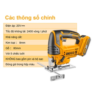 Máy cưa lọng dùng pin 20V INGCO CJSLI8501 (thân máy chưa kèm pin và sạc)
