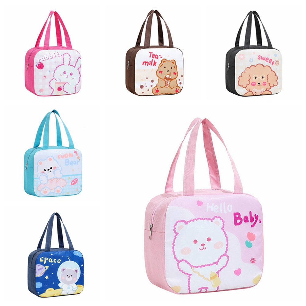 Túi Đựng Hộp Cơm Trưa Sức Chứa Lớn Chống Thấm Nước Màu Hồng Dễ Thương Tiện Dụng Mang Theo Dã Ngoại/ Dã Ngoại