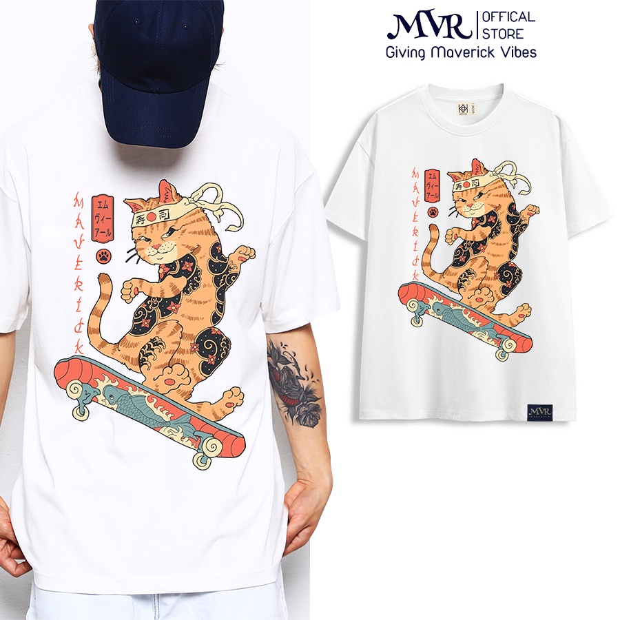 Áo thun unisex đẹp form rộng tay lỡ mèo nhật lướt ván phong cách đường phố ngầu MVR size rộng phôm Hàn Quốc TT1420