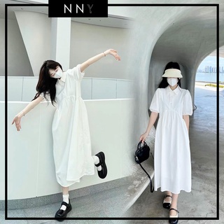 [NNY CLOTHING] Váy sơ mi babydoll trắng dáng dài Full lót - Jessi - V089