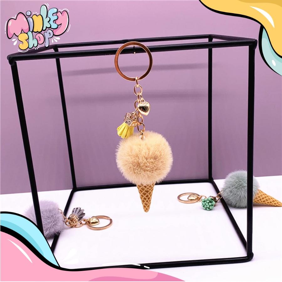 Móc Khóa Kem Bông Dễ Thương Nhiều Màu Đáng Yêu Phụ Kiện Túi Xách, Balo, Cặp Xách Cute 02MKK -Minkey