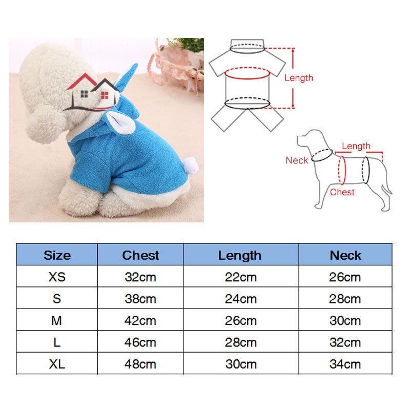 Áo hoodie trang trí tai thỏ bằng vải lông cừu dễ thương giữ ấm dành cho thú cưng