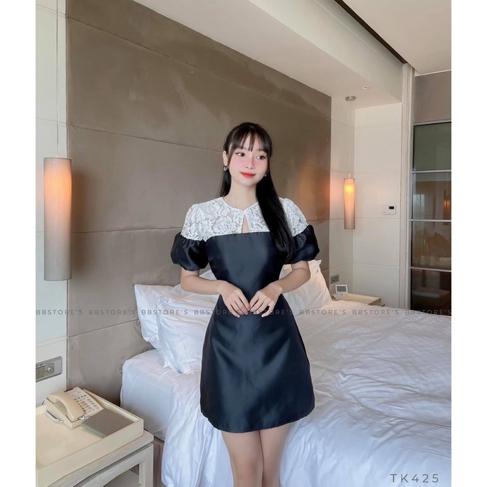 (Ảnh-Video Thật) Váy Tiểu Thư Tafta Váy Phối Áo Sơ Mi Trắng Kèm Nơ Cổ Xếp Ly Liền Thân
