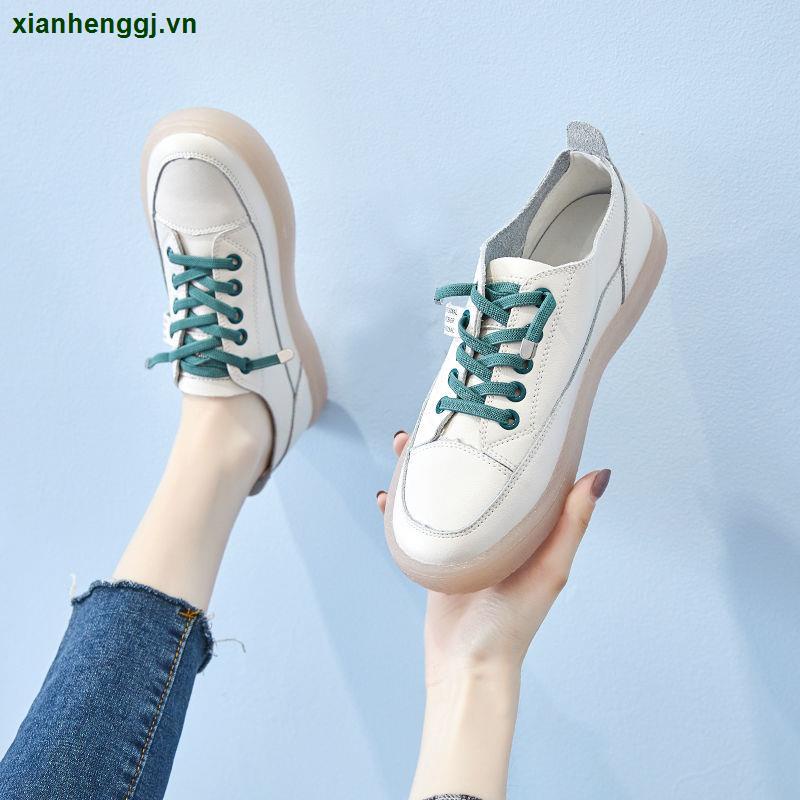 Giày lười đế bằng màu trắng phong cách phương tây thời trang mùa thu 2020 mới cho nữ
