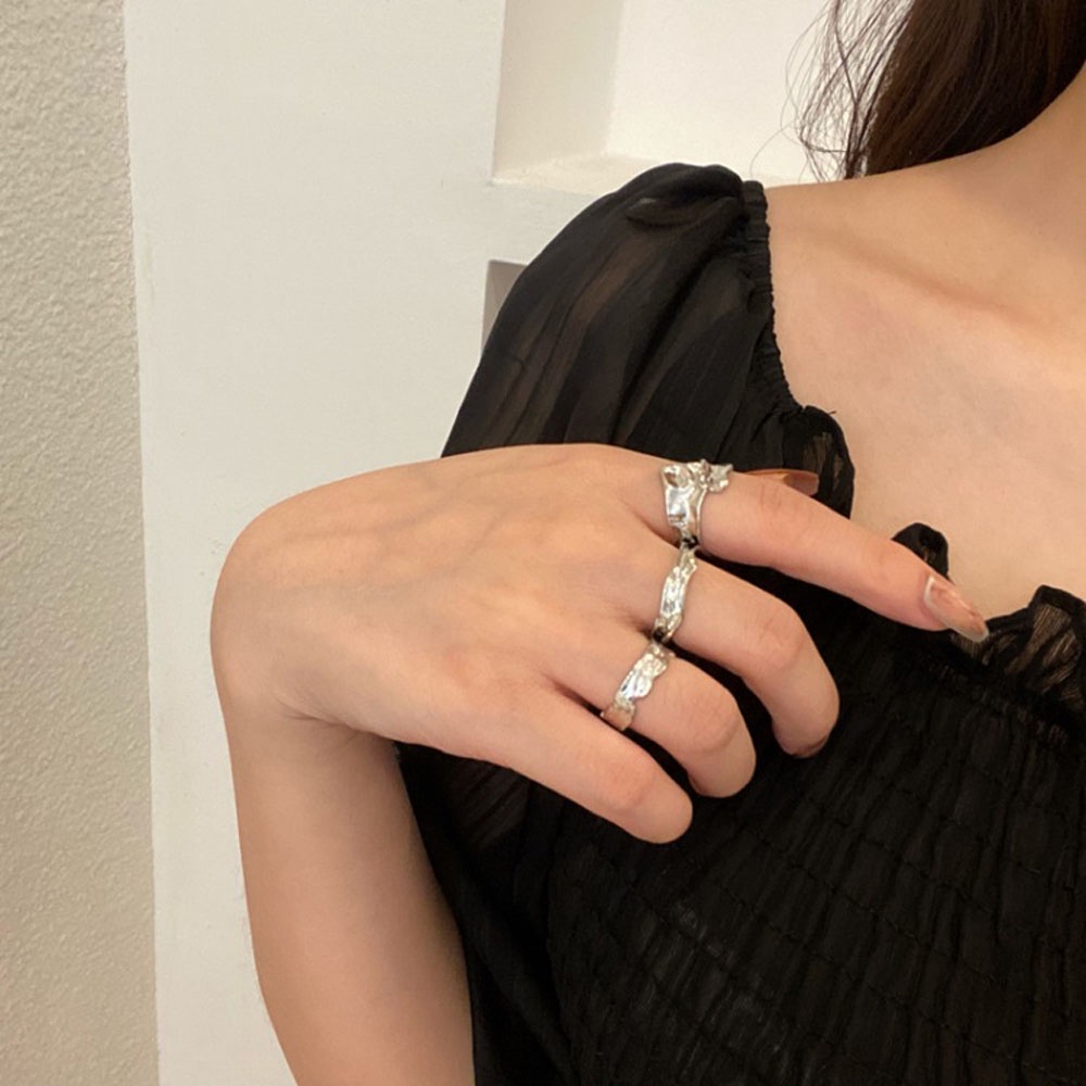 Set 3 Nhẫn Đeo Ngón Tay Họa Tiết Hình Học Thời Trang Hàn Quốc Cho Nữ