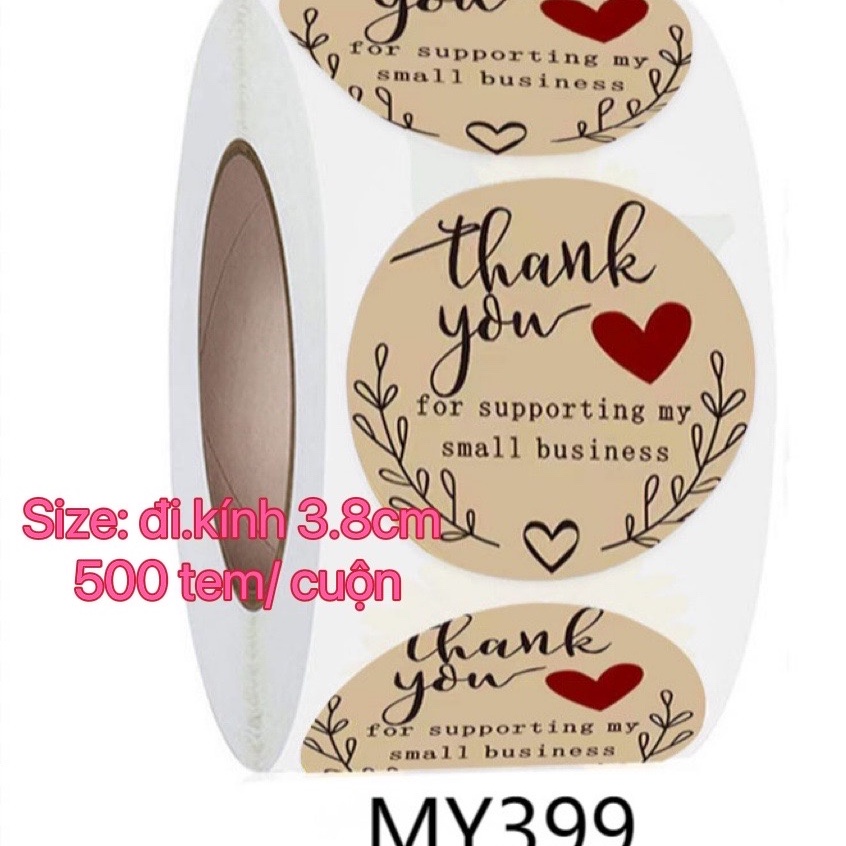 Jul33- Tem cuộn dán chữ “Thanh you”- 500 tem/ cuộn, 3.8cm