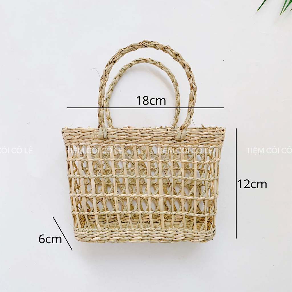 Túi cói mini, làn thưa đính nơ hoa phụ kiện xinh xắn đi biển chụp ảnh decor - Tiệm Cói Cô Lê