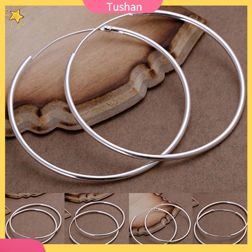 1 Đôi Khuyên Tai Tròn Mạ Bạc Thời Trang Cho Nữ