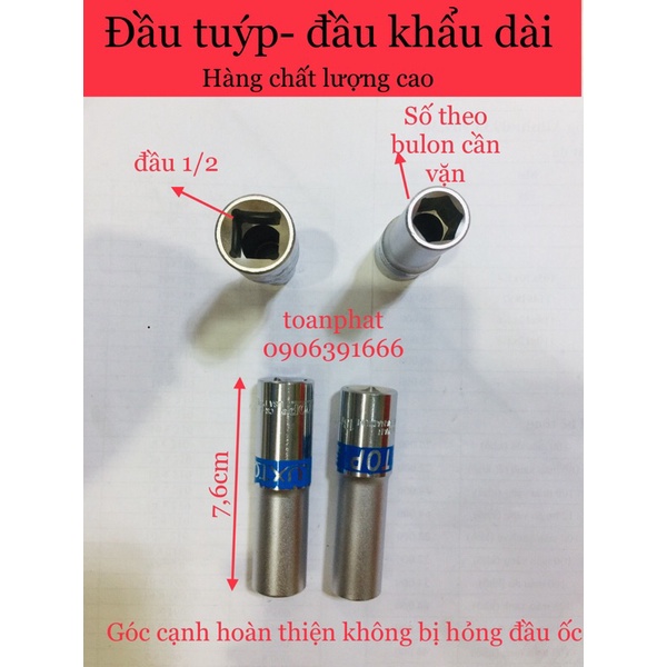 Đầu tuýp, đầu khẩu dài TOP 1/2 lục giác đủ size