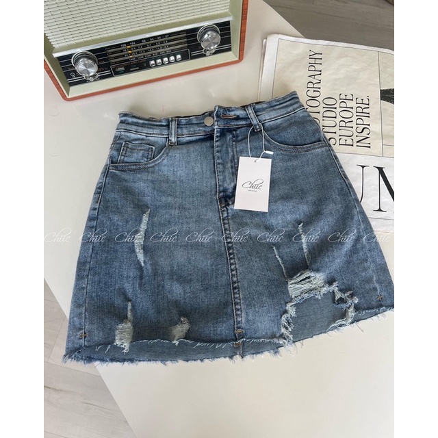 Chân váy jean rách tua rua - MS105