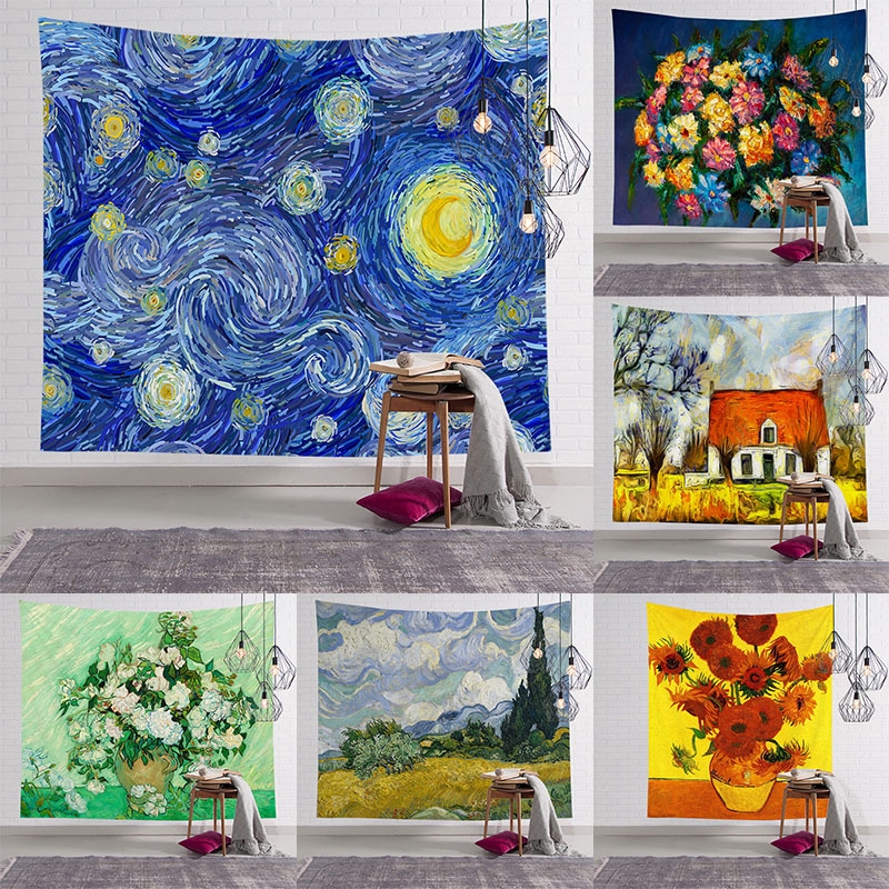 Van Gogh oil painting wall cloth background cloth ins hanging painting  bedroom decoration net red background decoration tapestry wall cloth  background wall | Shopee Việt Nam