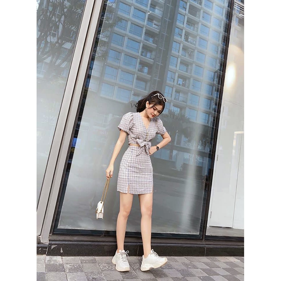 Set đầm caro cột nơ xinh ngất ngây | BigBuy360 - bigbuy360.vn