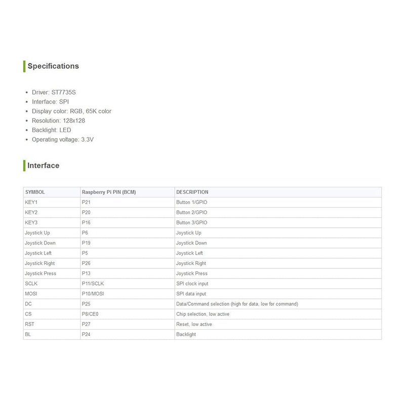 Màn Hình LCD 1.44 Inch Cho Raspberry Pi 2B / 3B / 3B + / Zero / Zero W 128X128 Pixels SPI 3.3V