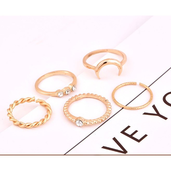 [Xả kho] Nhẫn đính đá set 5c hình mặt trăng bohomian ring - nhẫn midi rings thay đổi kích thước phụ kiệnHades.js