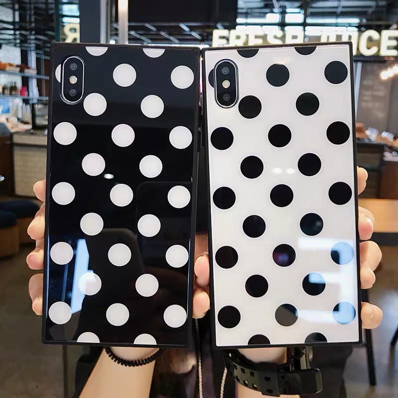 Ốp Điện Thoại Mặt Kính Bóng Chống Sốc In Họa Tiết Chấm Bi Cho iphoneX 11pro XsMax 6 / 7 / 8plus 11