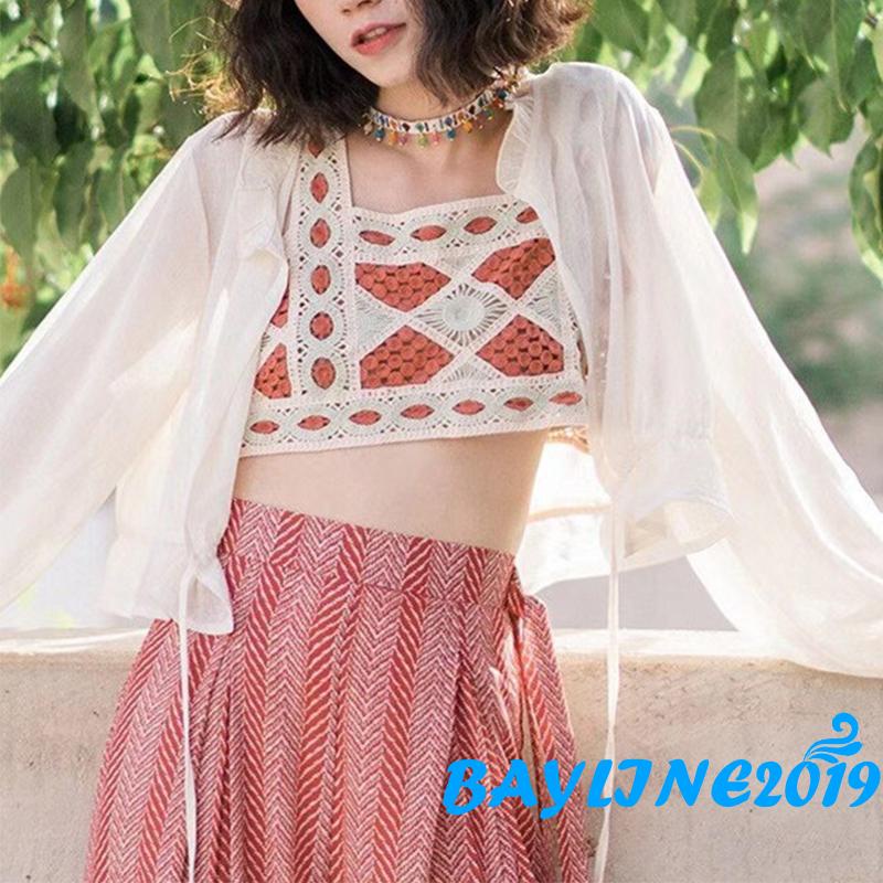 Áo Lửng Không Tay Cổ Vuông Phong Cách Bohemian Quyến Rũ Dành Cho Nữ