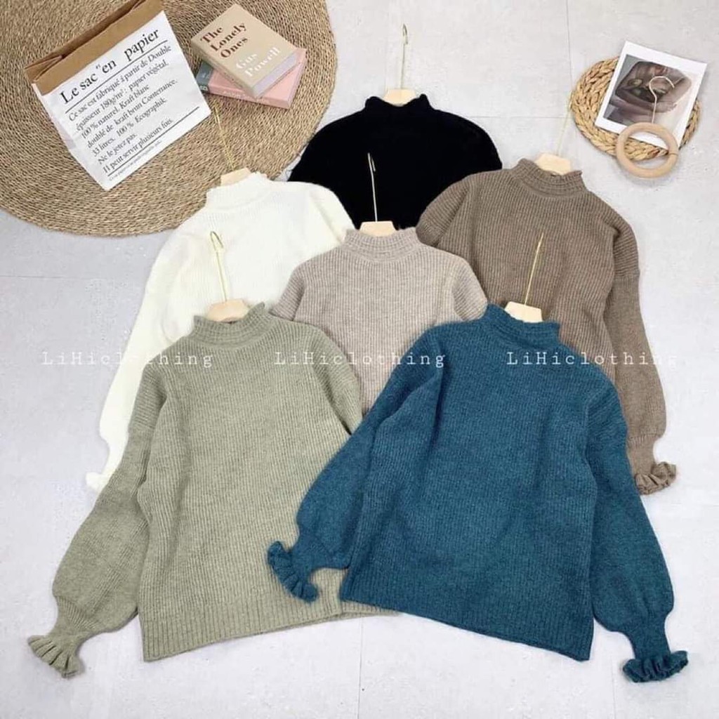Áo Len Nữ Hàn Quốc Tay Bồng Dáng Bo Trơn Màu