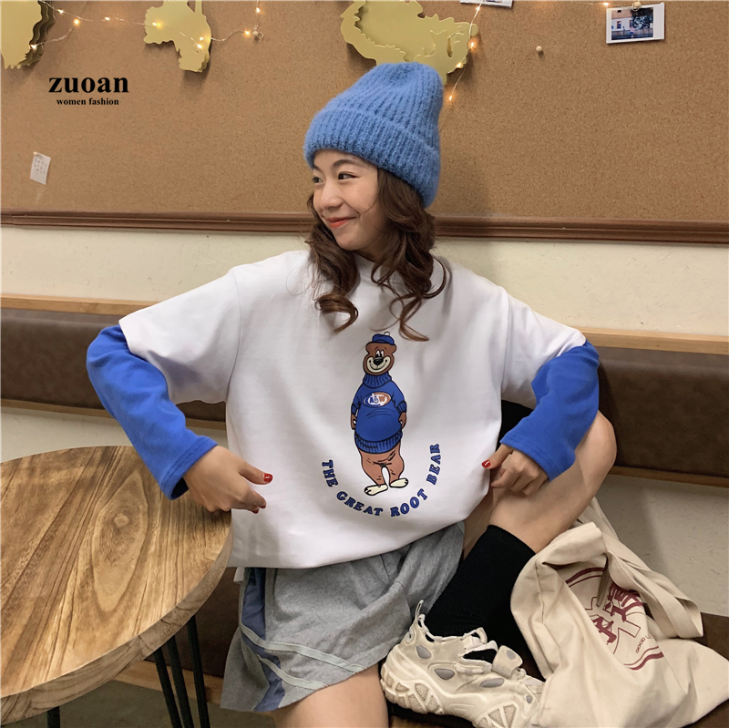 SUXI Áo Thun Nữ Tay Dài In Hình Hoạt Hình