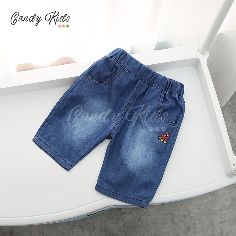 Quần Short Jeans Thêu Hình Dễ Thương Cho Bé Trai Từ 4-6 Tuổi